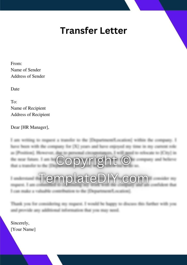 how to write mail for transfer request to manager