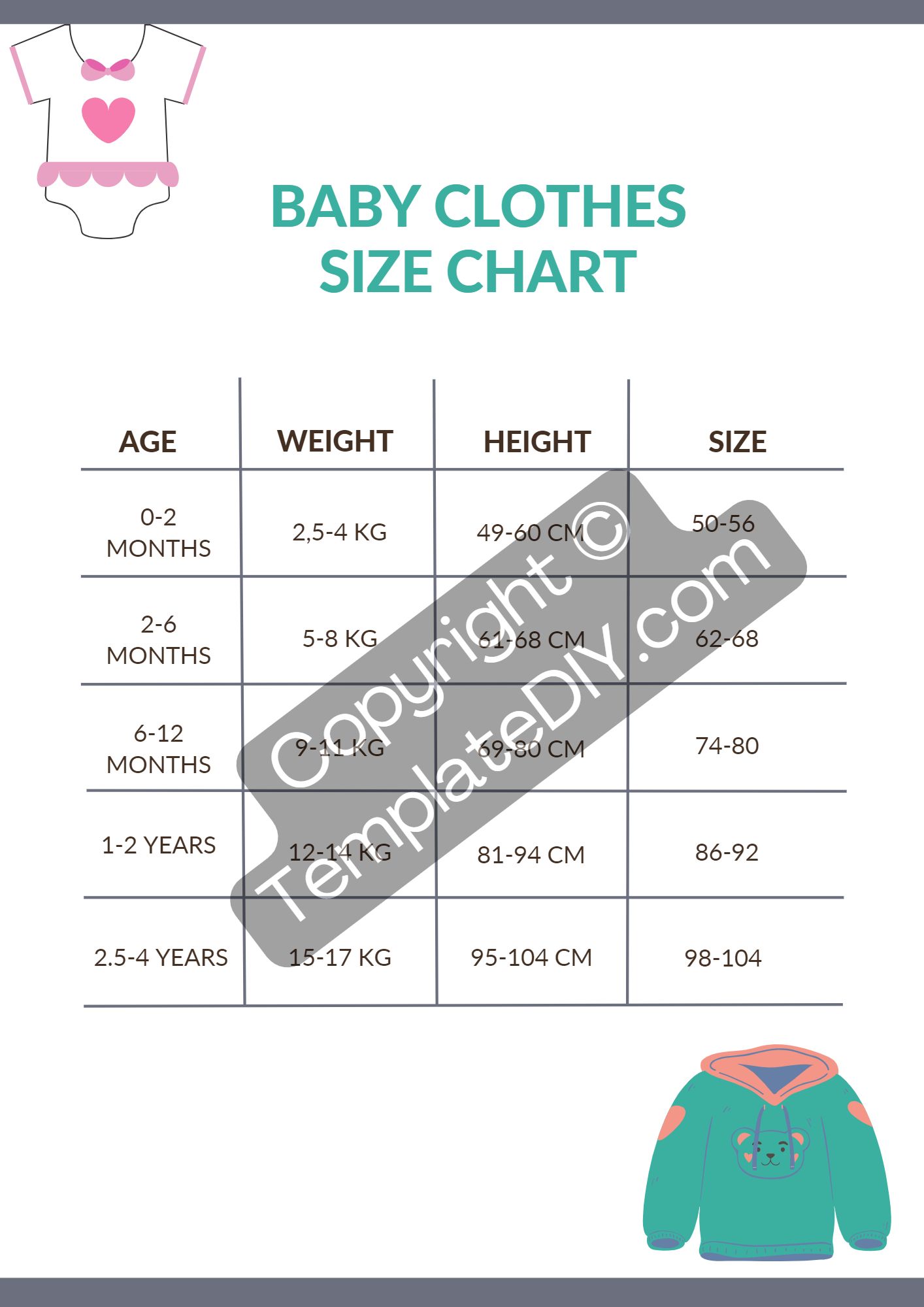Weight Baby Clothes Kids Size 30 In Us Size Guide – Young Eden