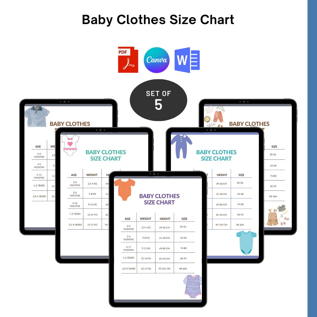 Baby Clothes Size Chart Printable Template PDF, Word