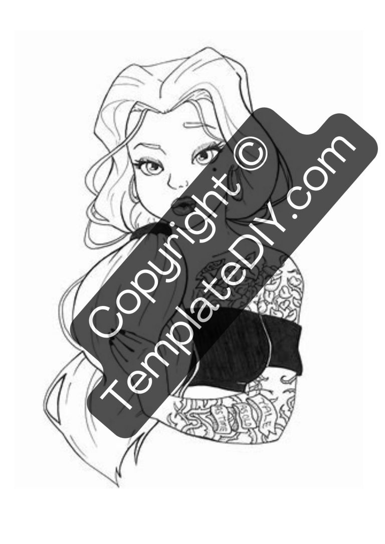 Tattooed Disney Princess Coloring Pages Template PDF