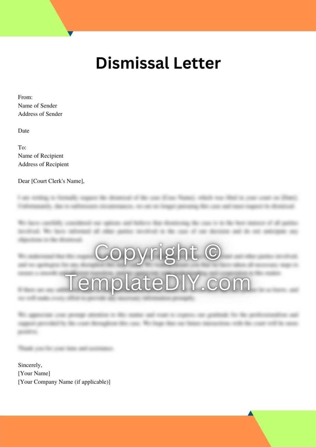 Court Dismissal Letter Sample Template with Examples Word