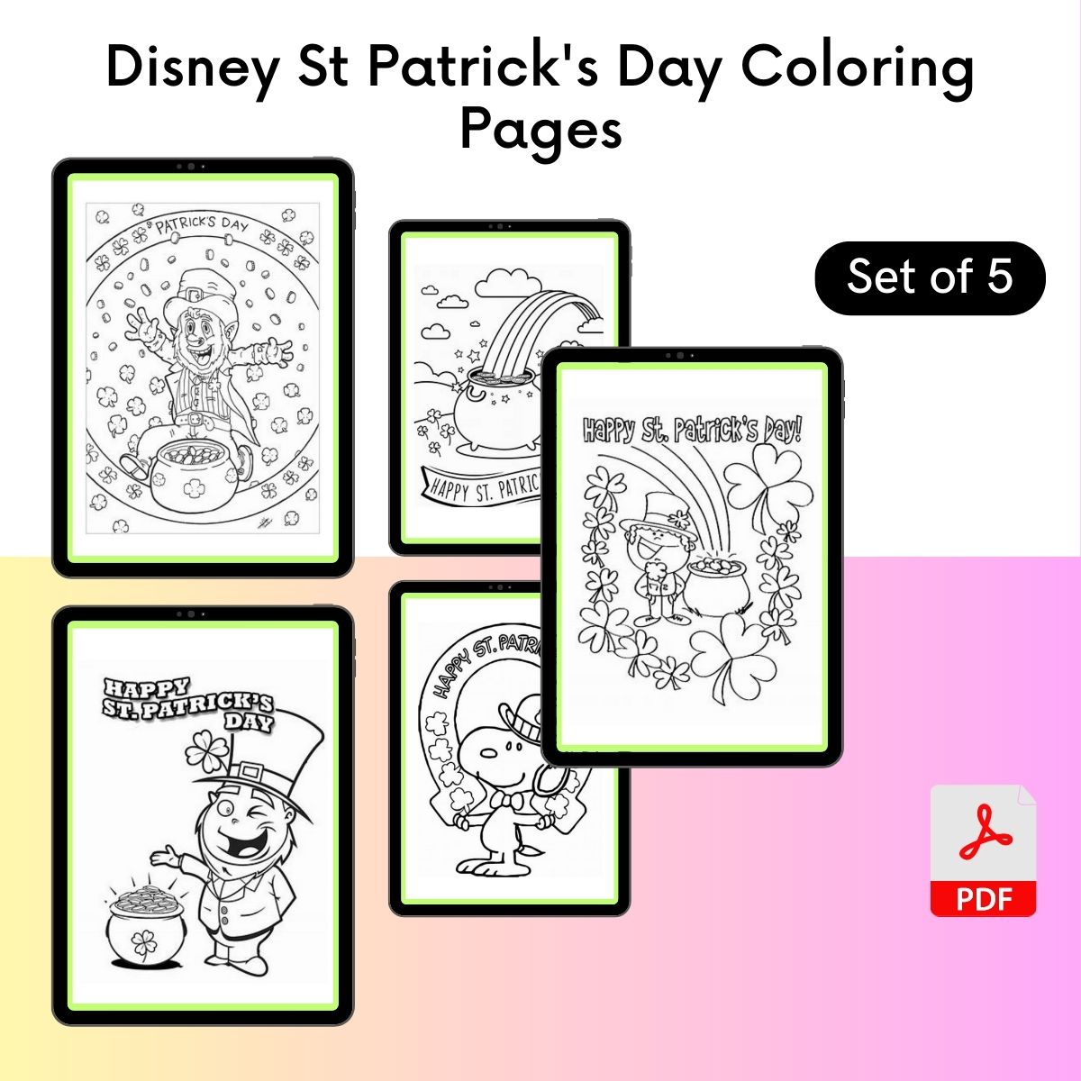 Disney St Patrick's Day Coloring Pages Template PDF