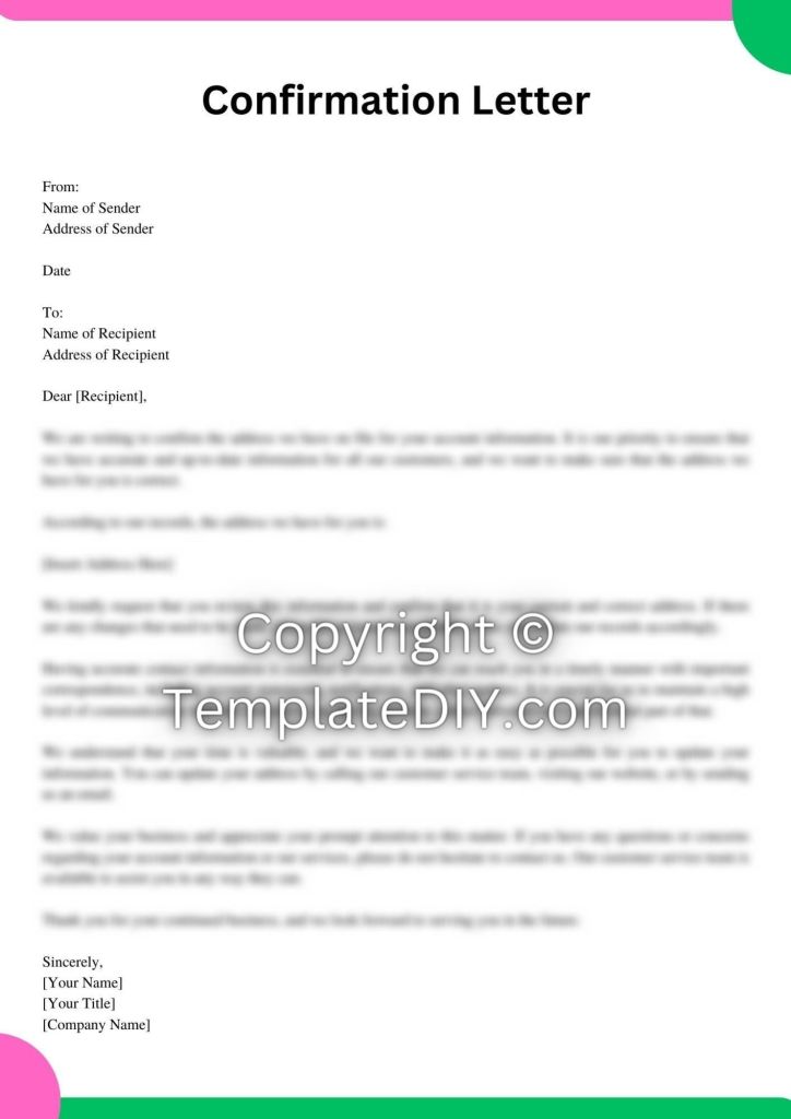 Address Confirmation Letter Sample with Examples [Word]