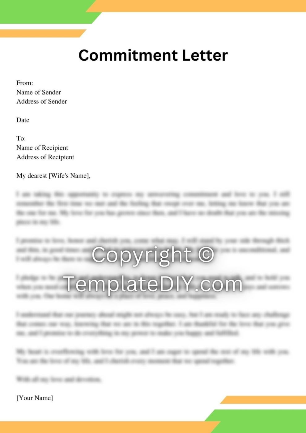 Commitment Letter to My Wife Sample with Examples [Word]