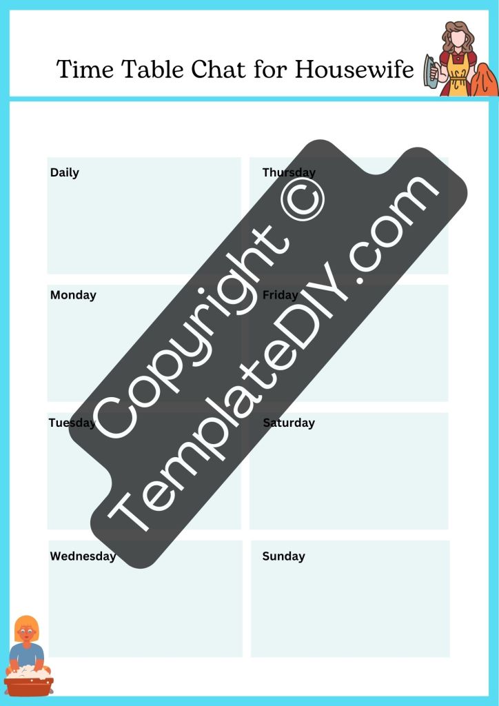 Daily Routine Time Table Chart for Housewife Template PDF