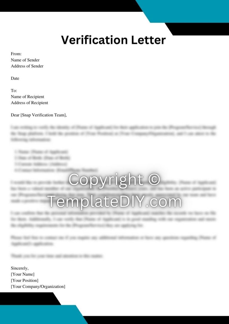 SNAP Verification Letter Template | Download Now