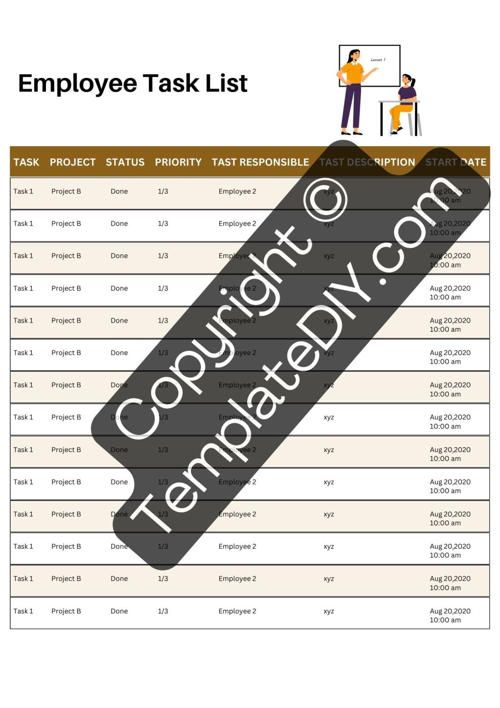 Employee Task List Template Printable in PDF Word [Editable]