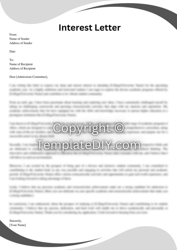 College Interest Letter Sample with Examples [Word]