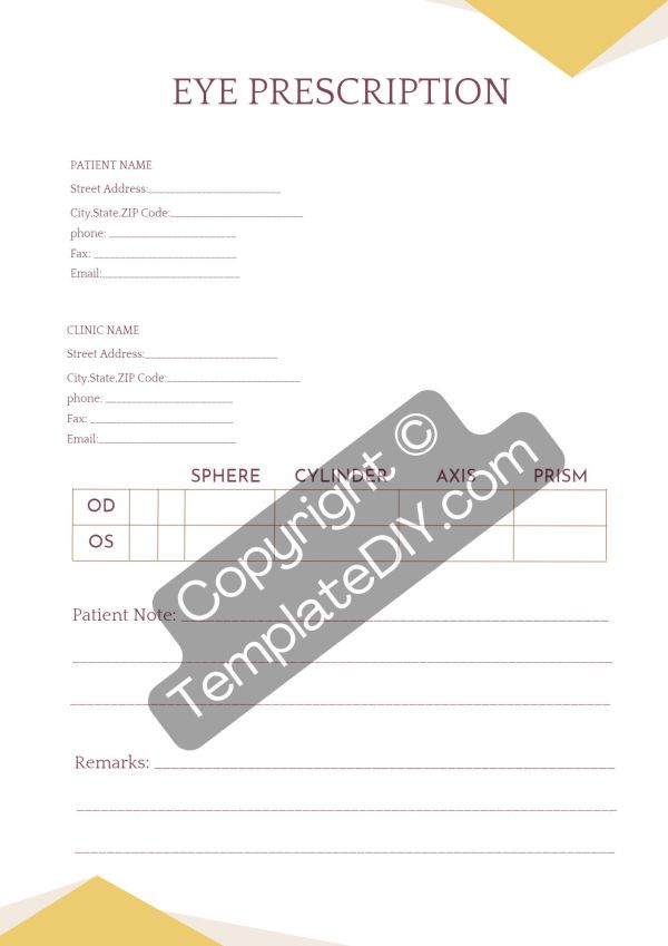 Professional Eye Prescription Template PDF & Word