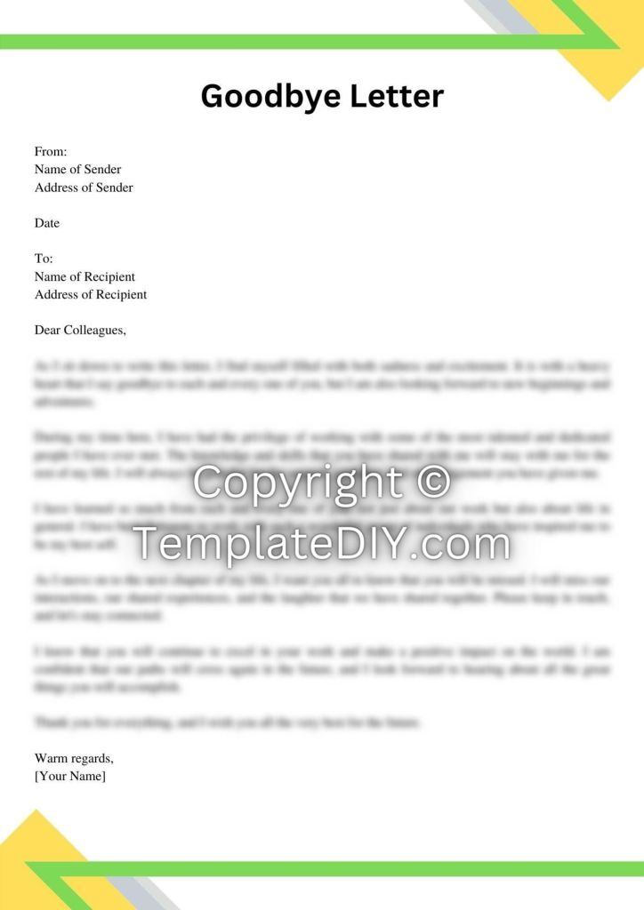 Goodbye Letter to Colleagues Sample Template and Examples