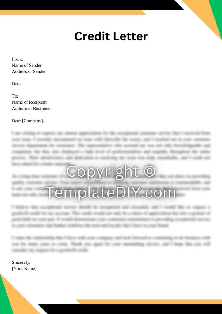 Goodwill Credit Letter Sample Template with Examples