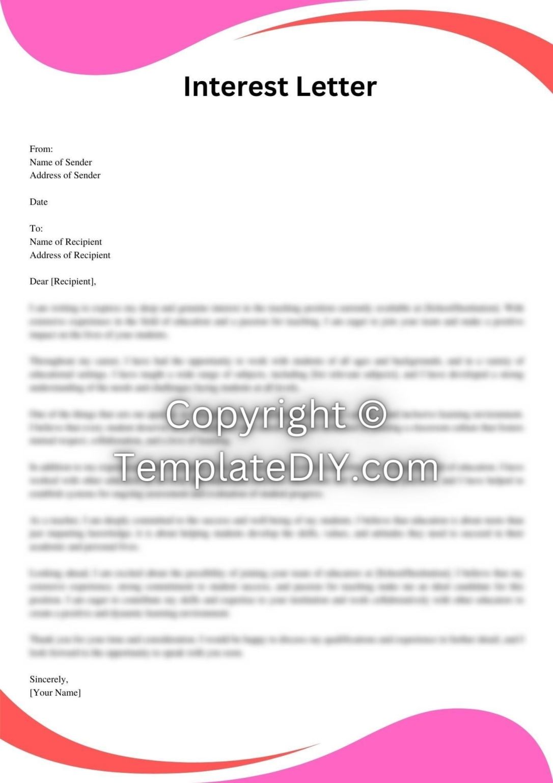 Letter of Interest for A Teaching Position Sample [Word]