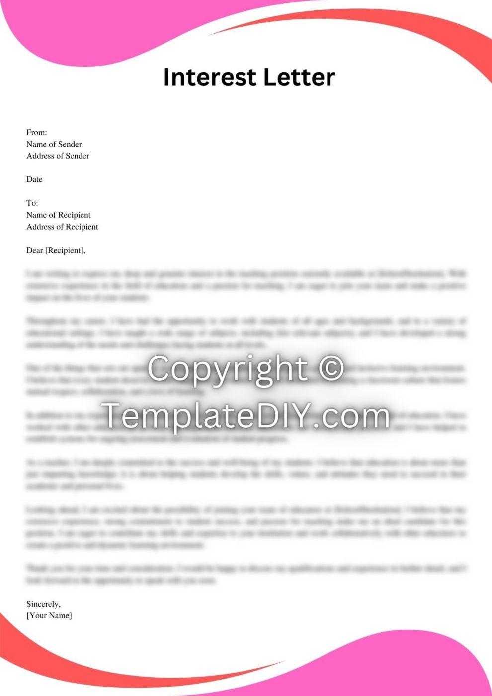 Letter of Interest for A Teaching Position Sample [Word]