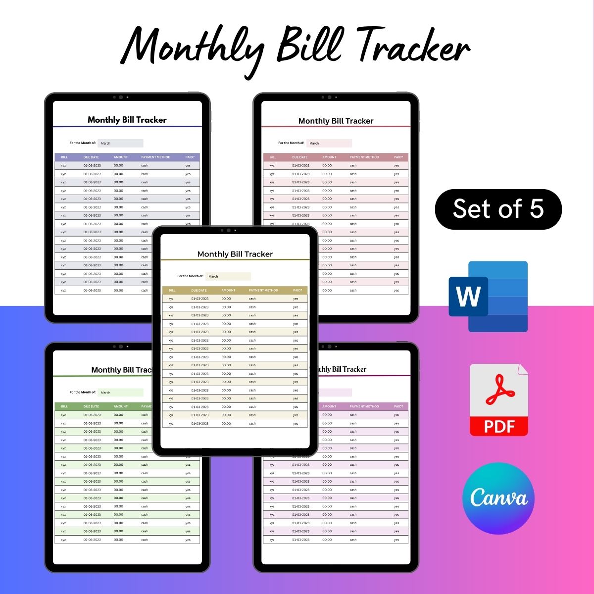 Monthly Bill Tracker Template Printable PDF, Word [Editable]