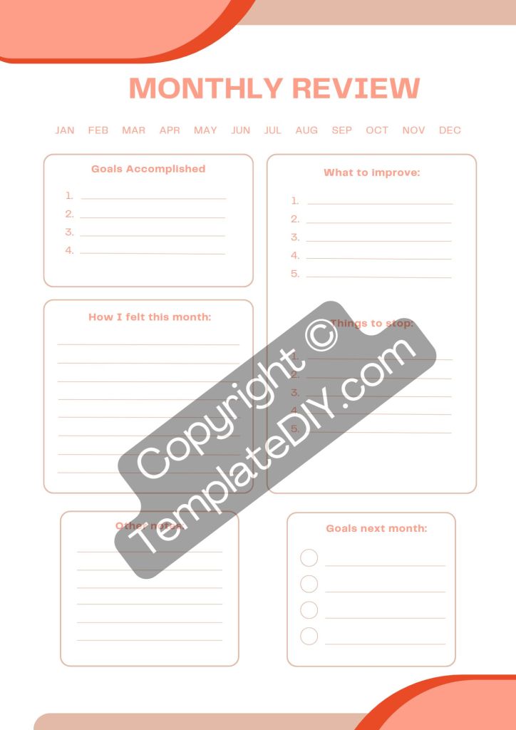 Monthly Business Review Template Printable PDF, Word