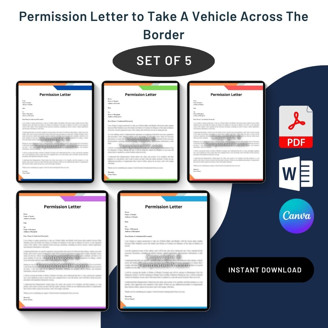 Permission Letter to Take A Vehicle Across The Border