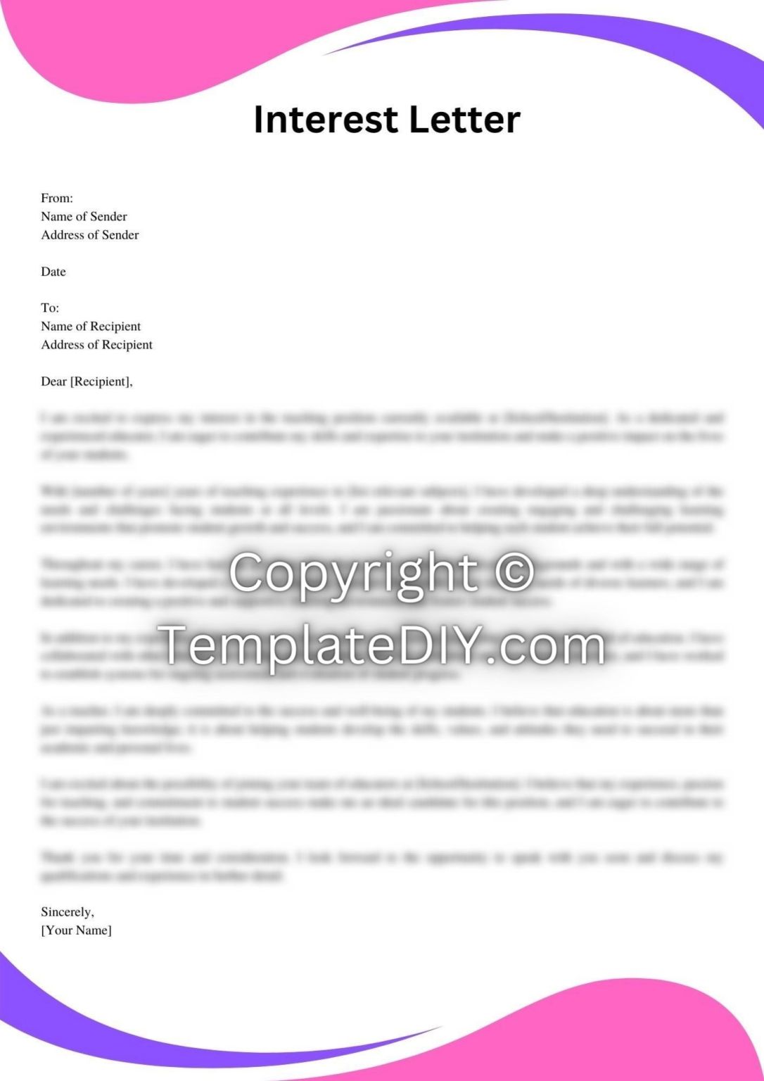 Letter of Interest for A Teaching Position Sample [Word]