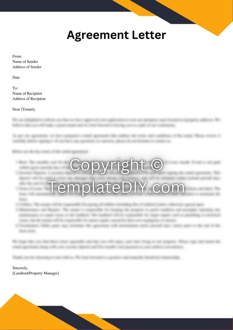 Renters Agreement Letter Sample Template with Examples