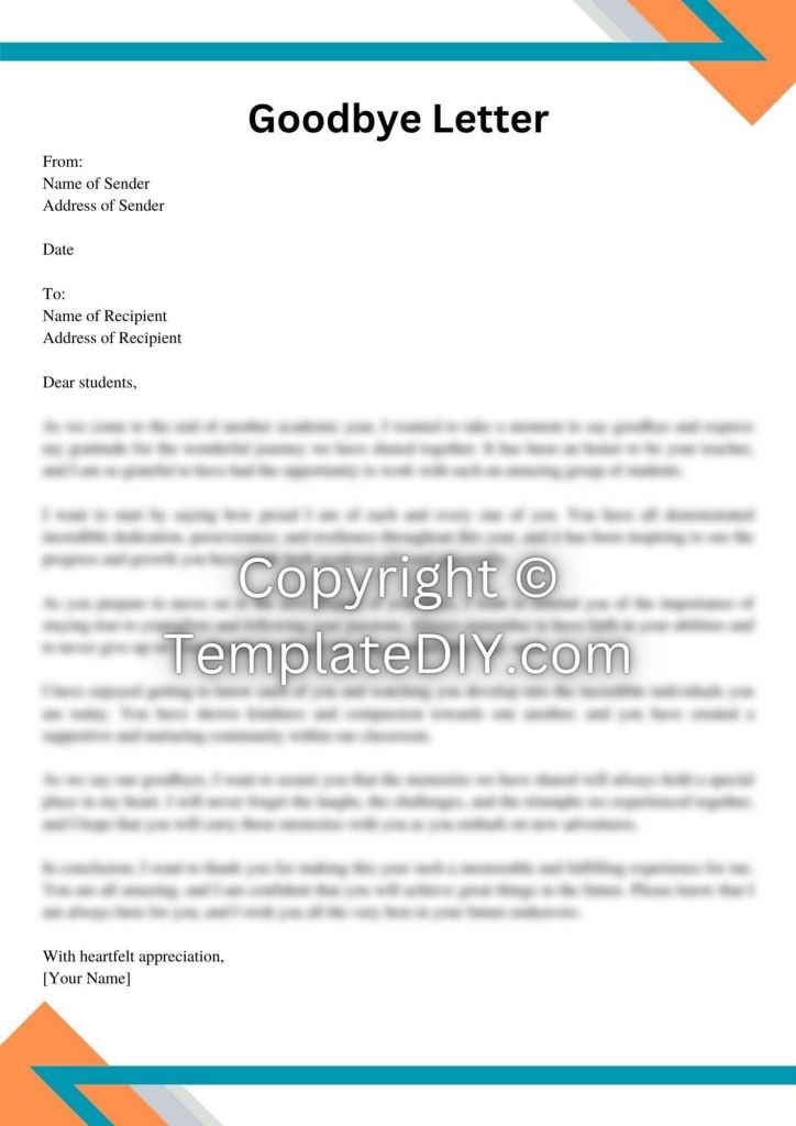 Goodbye Letter to Students Sample Template with Examples