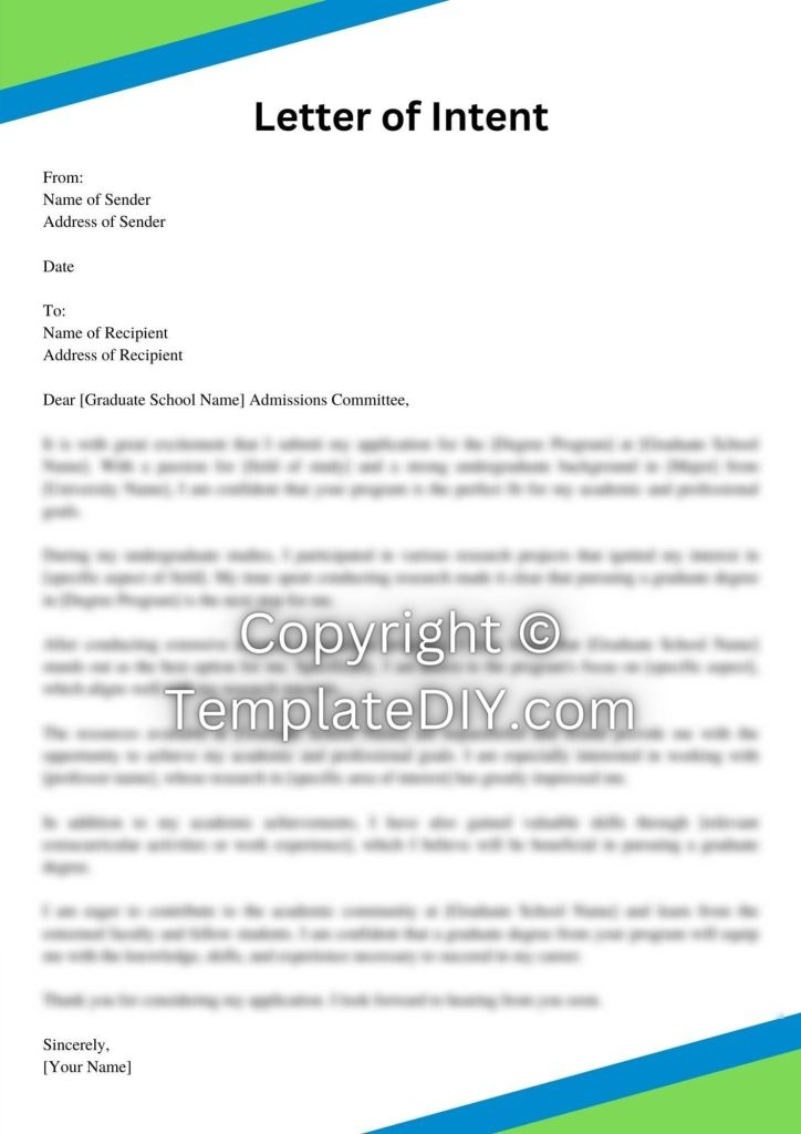 Letter of Intent for Graduate School Sample with Examples