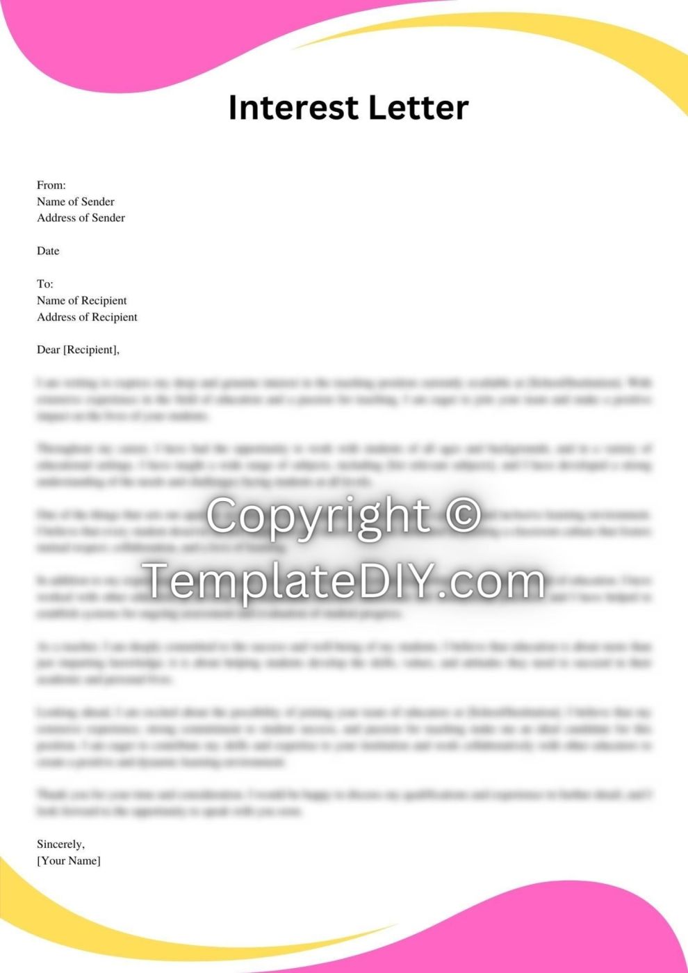 Letter of Interest for A Teaching Position Sample [Word]