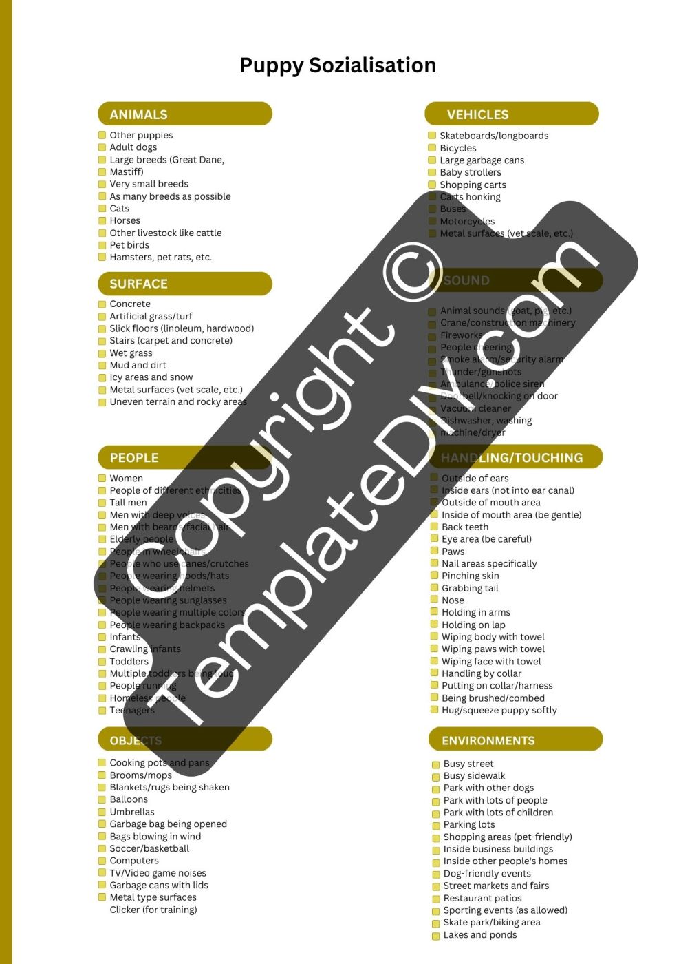 Puppy Socialization Bundle Template Printable PDF, Word