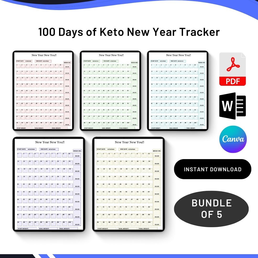 Printable 100 Days of Keto New Year Tracker Template PDF