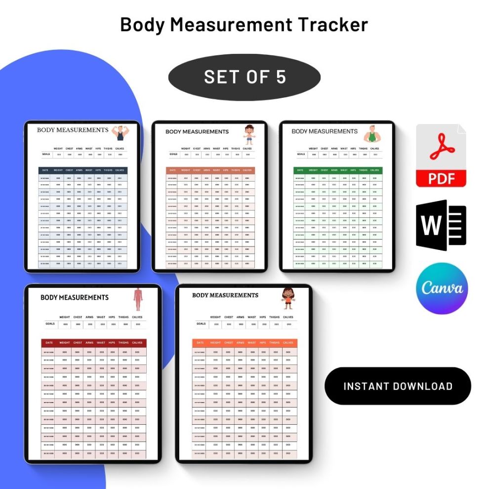 Printable Body Measurement Tracker Template PDF, Word