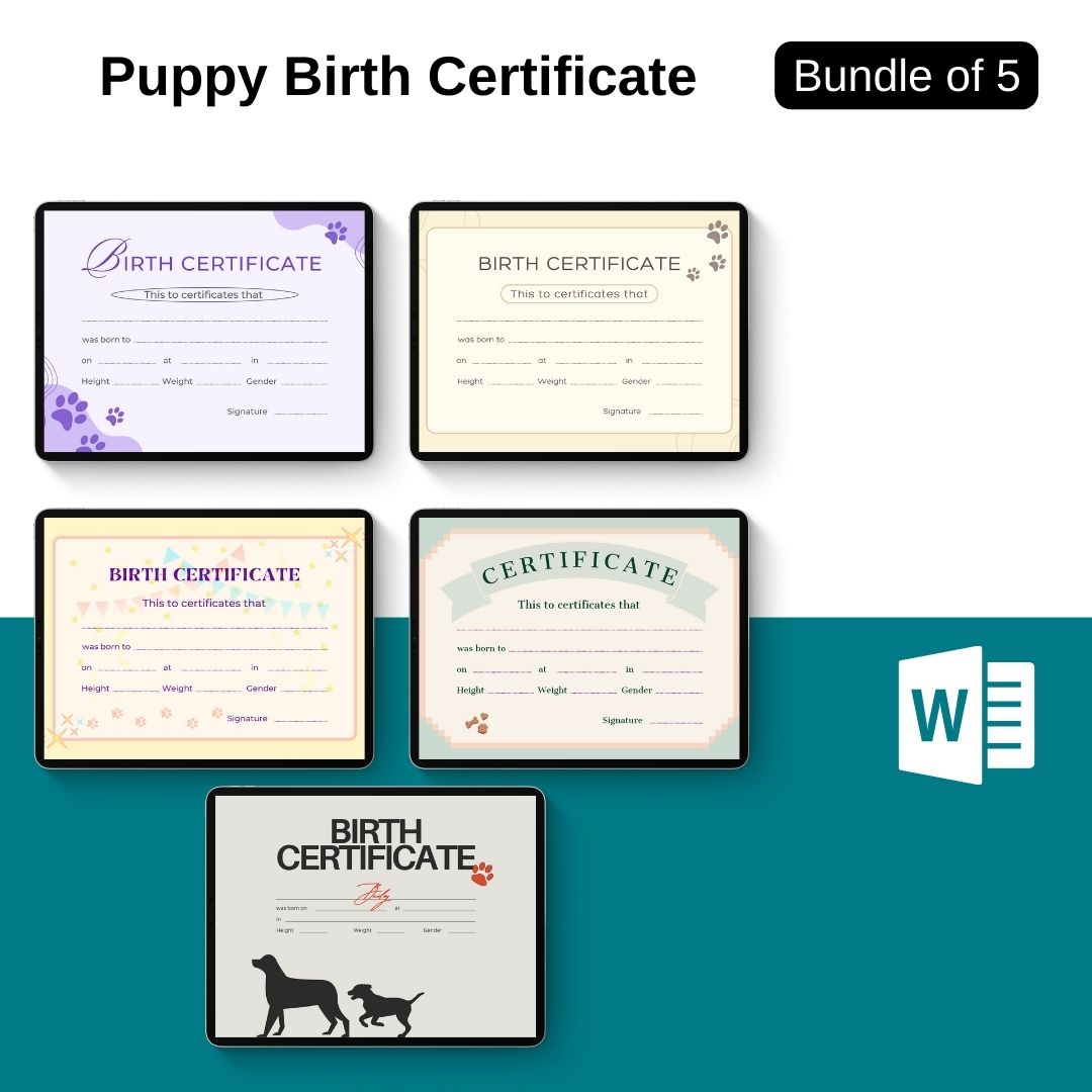 PUPPY BIRTH CERTIFICATE TEMPLATE WORD visual data 6
