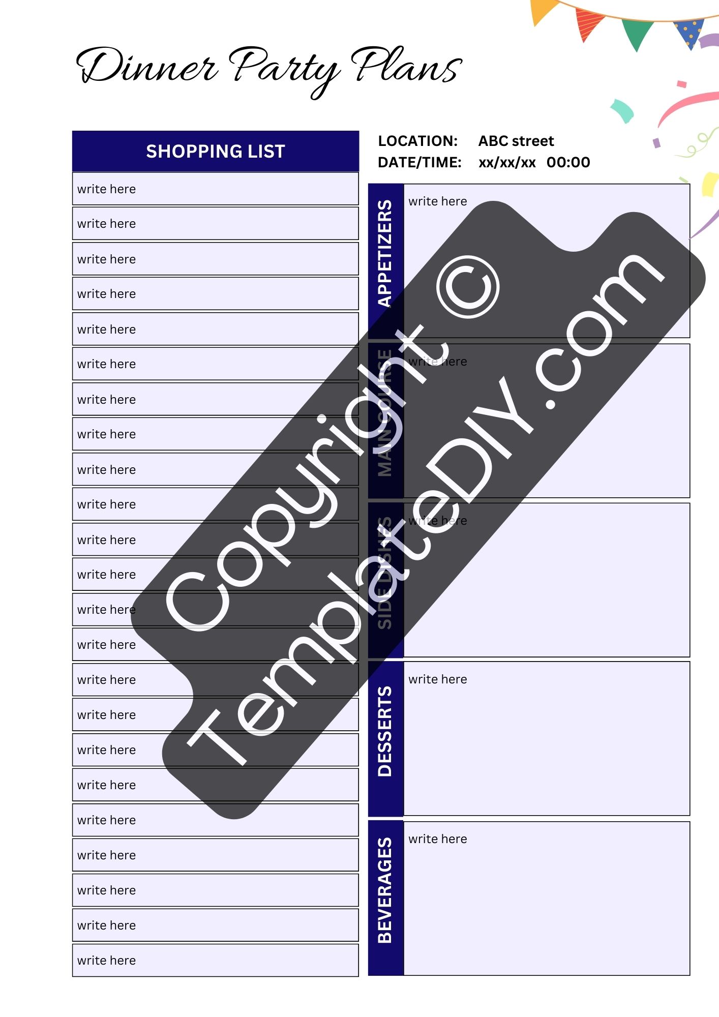 Dinner Party Planner Template Printable Pdf Word Excel
