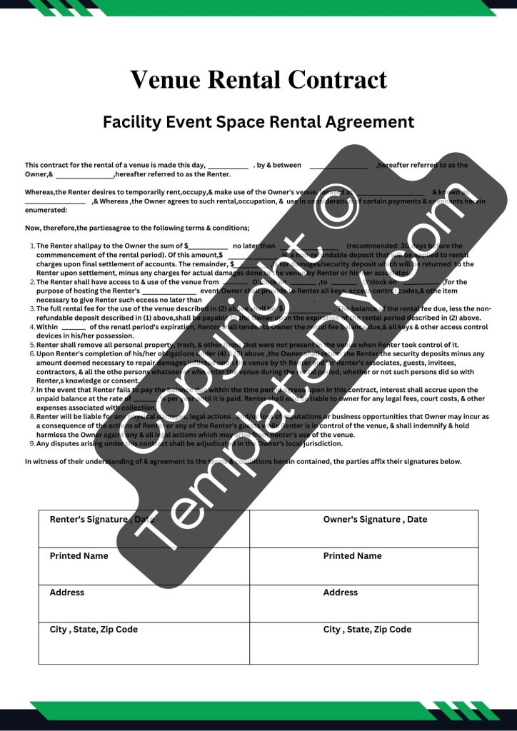 Venue Note.pdf Printable Venue Rental Contract Form Template PDF, Word