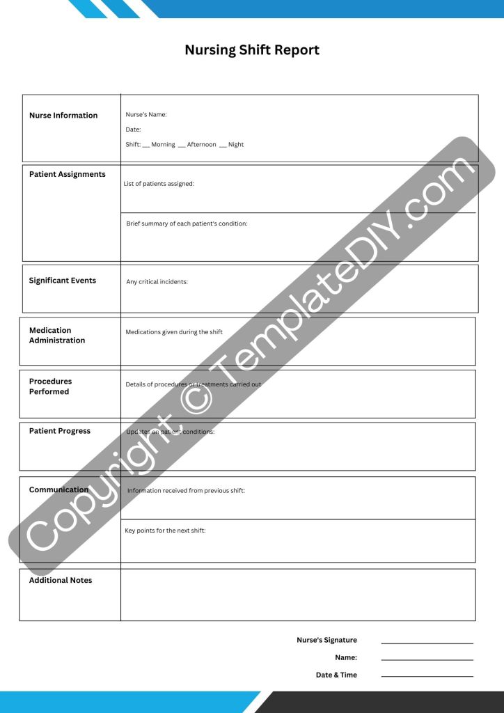 Nursing Shift Report Template Printable PDF, Word [Editable]