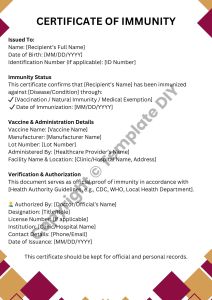 Certificate of Immunity Template Printable in PDF, Word