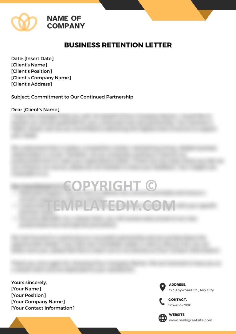 Business Retention Letter Sample Template with Examples
