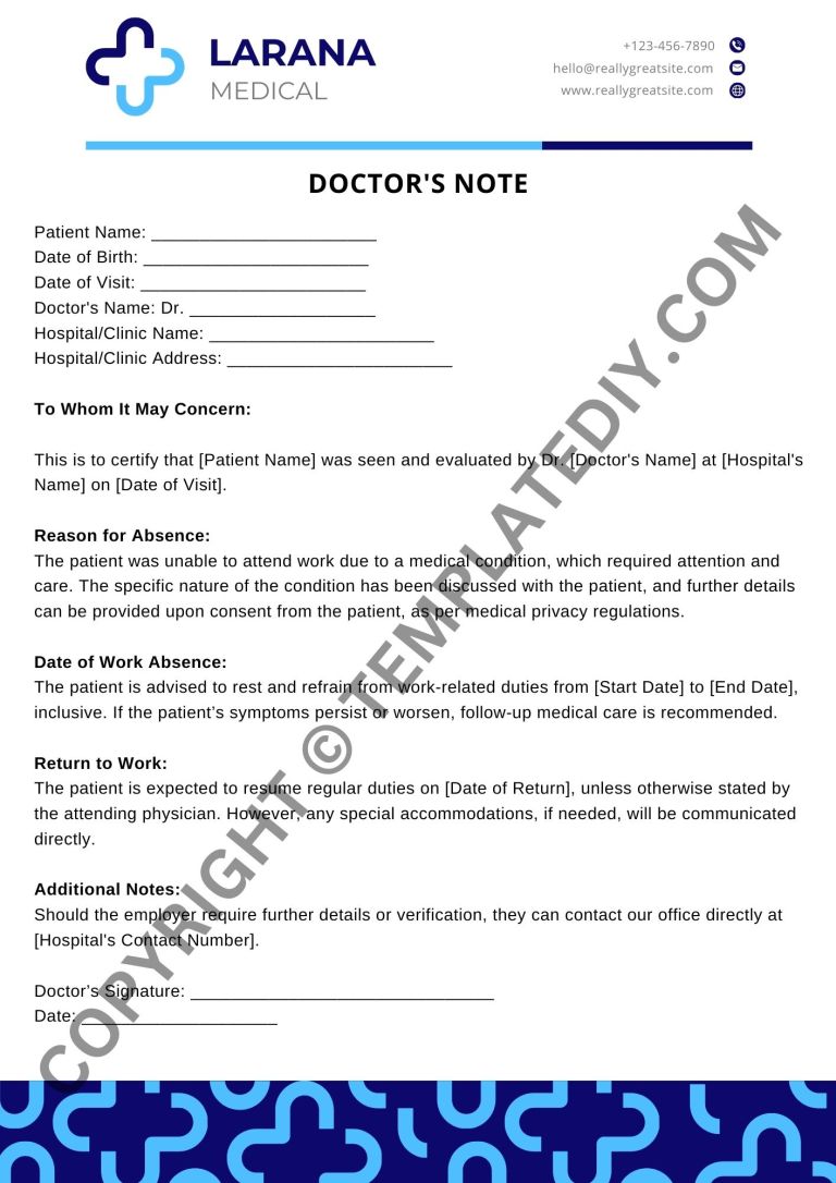 Editable Doctor’s Note for Work Absence PDF & Word