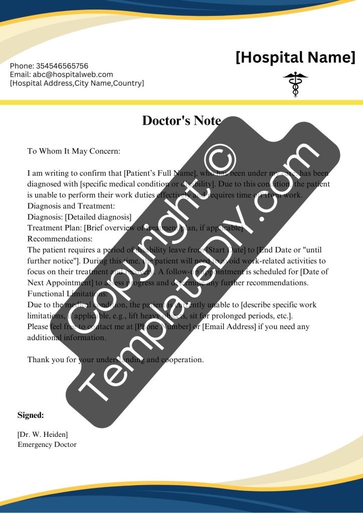 Doctors Note for Disability Template Printable [PDF, Word]