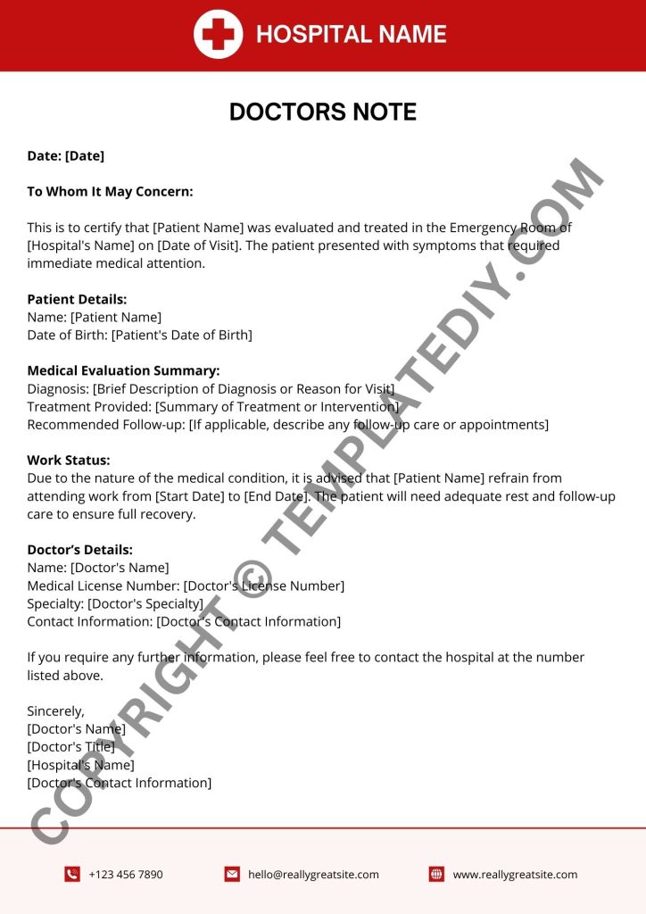 Emergency Room Real Doctors Note for Work Template PDF, Word