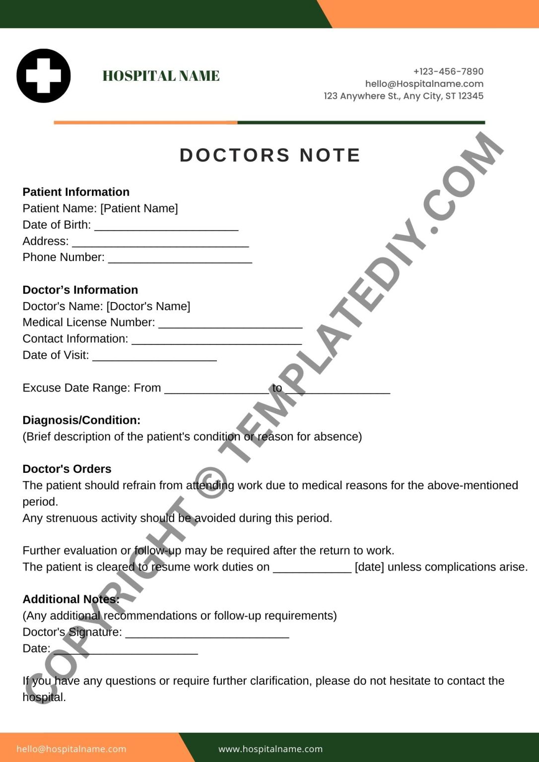 Hospital Real Doctors Note for Work Printable in PDF Word