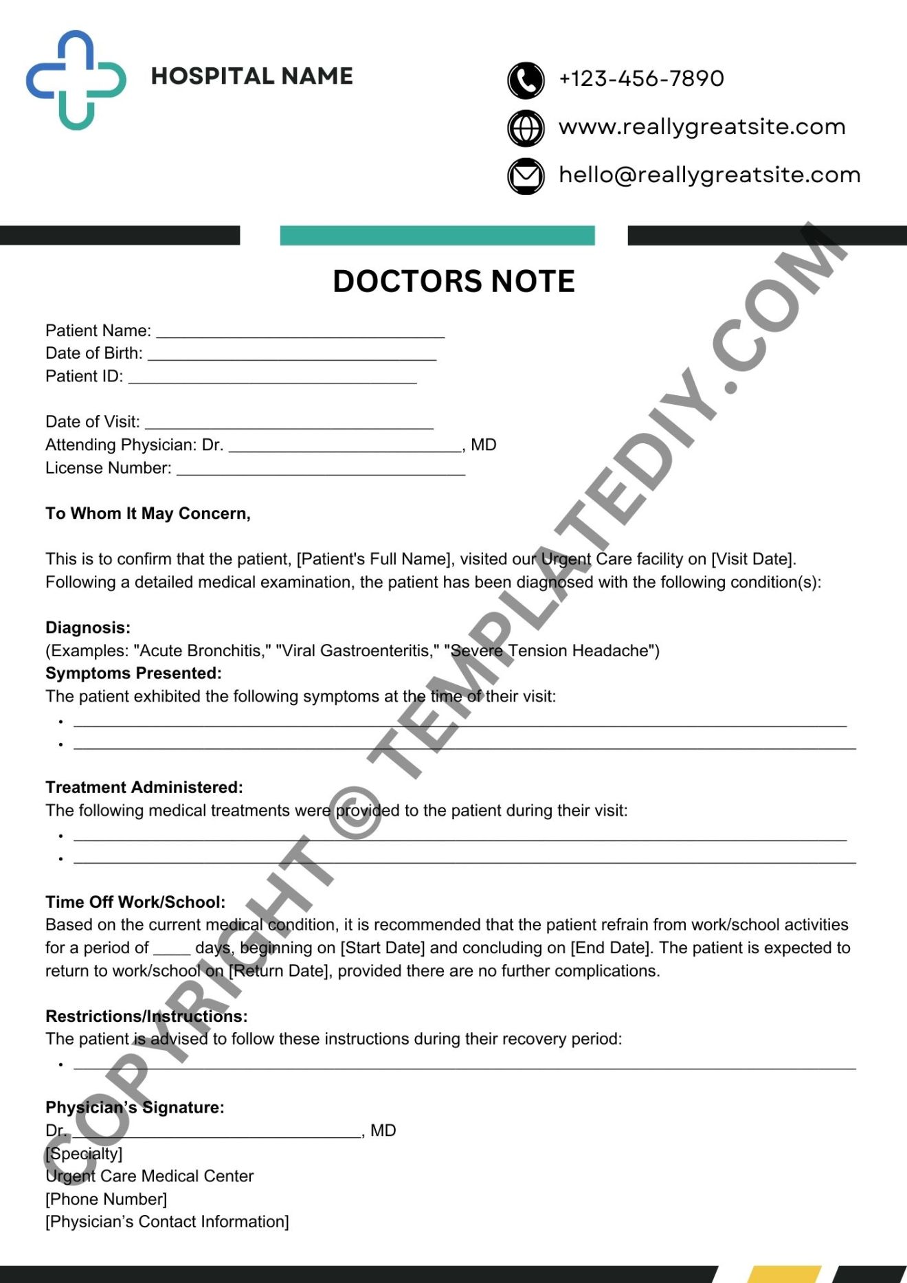 Urgent Care Doctor’s Note Template – Printable PDF & Word (Instant ...