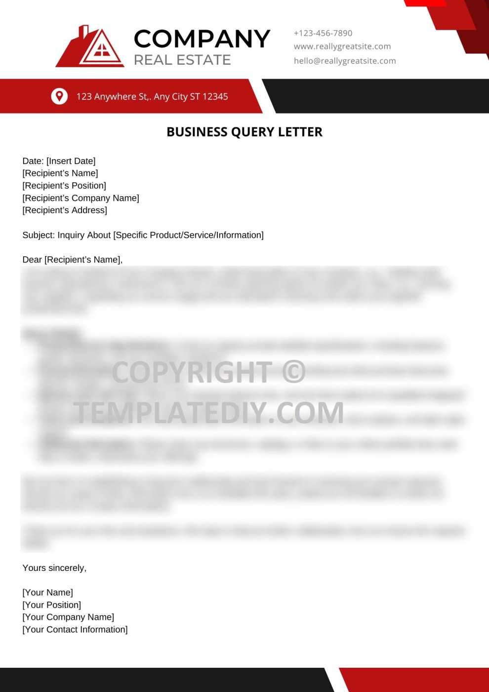 Business Query Letter Template Sample with Examples