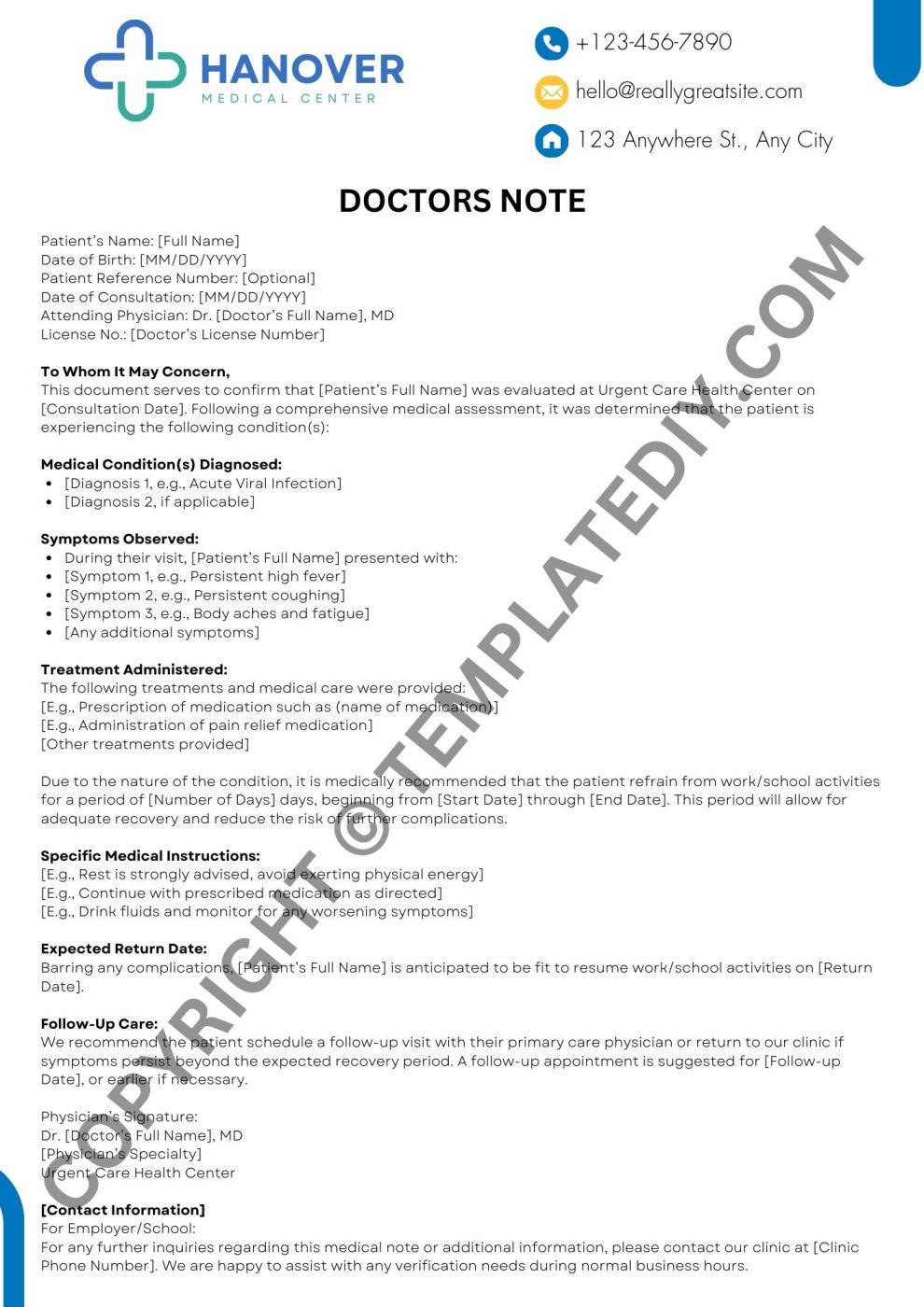 Urgent Care Doctor’s Note Template – Printable PDF & Word (Instant ...