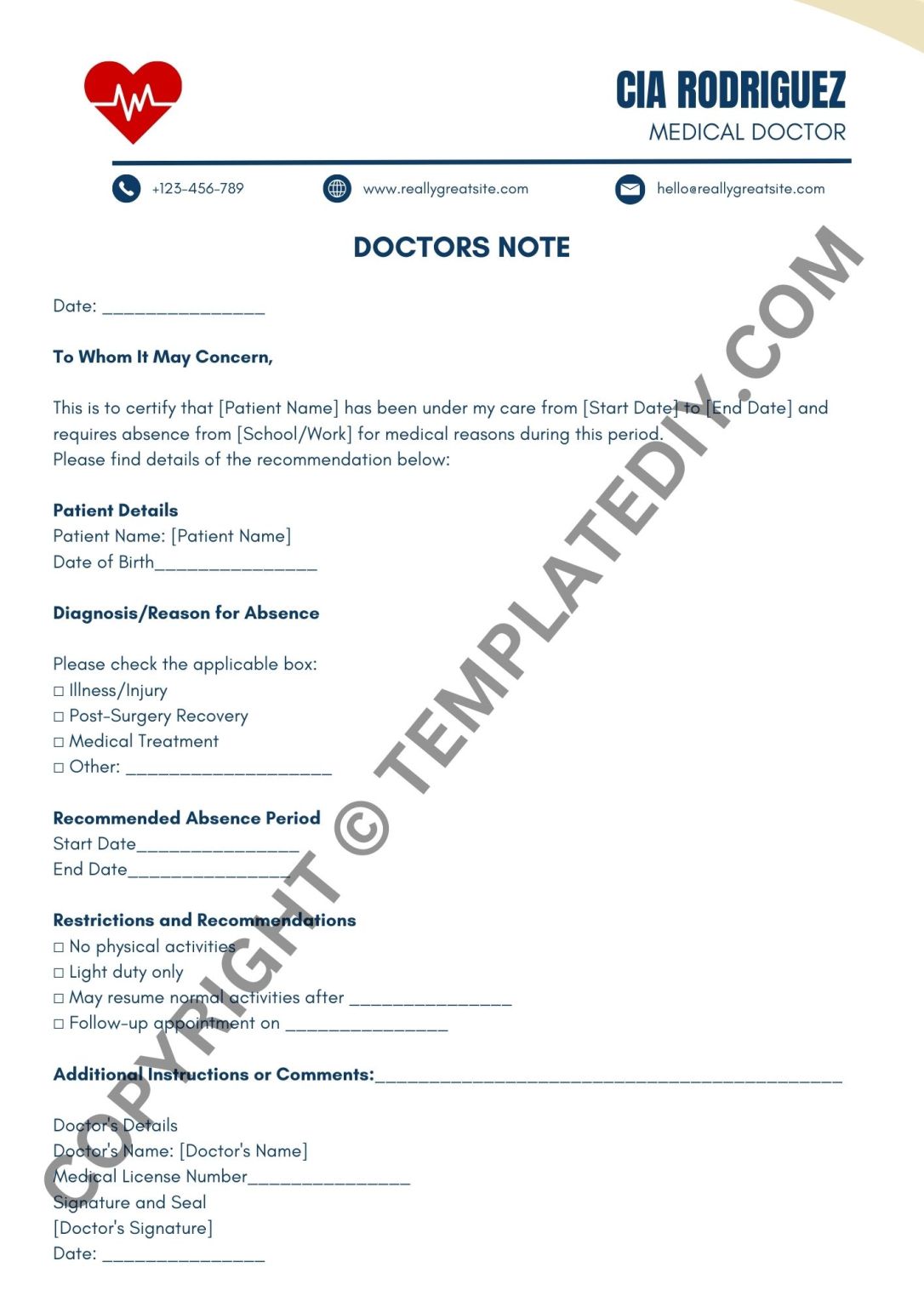 Doctors Note for One Week Template Word, PDF [Editable]